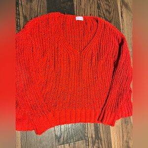 Pink Lily Bright Red V-Neck Sweater